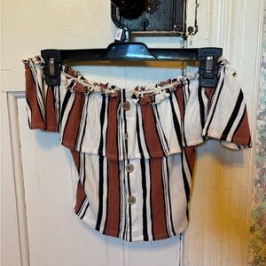 Love Tree Multicolor Striped Buttoned Crop Top